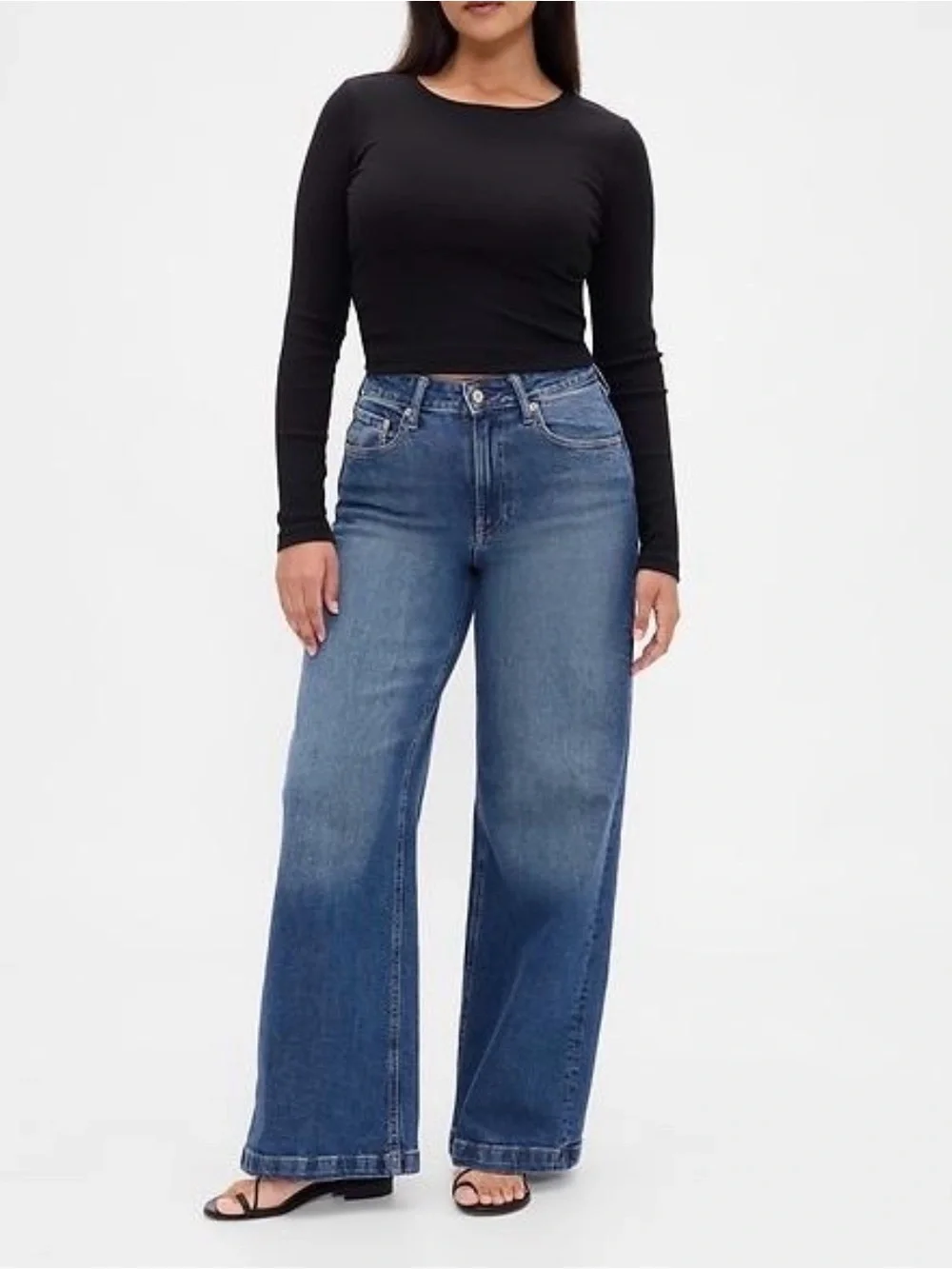 GAP Curvy High Rise Stride Wide Leg Jeans Medium Wash Size 32 14R